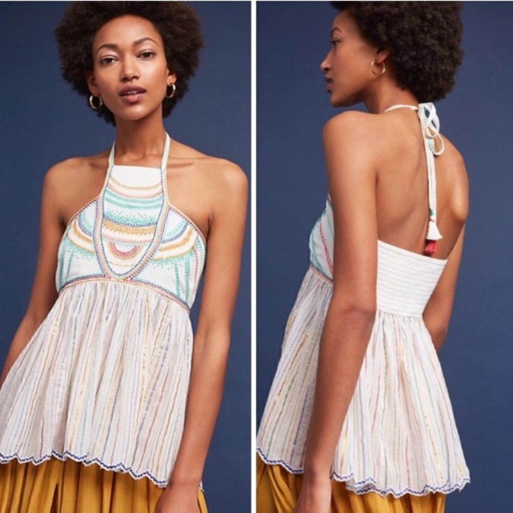 NWT Anthro Floreat Itzel Embroidered Halter Top